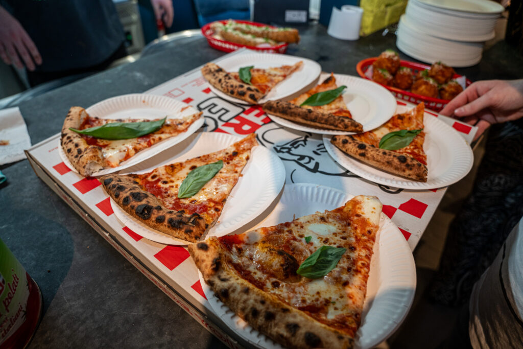 6 margherita slices on a Civerinos pizza box